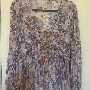 Johnny Was Purple and Yellow Floral Blouse